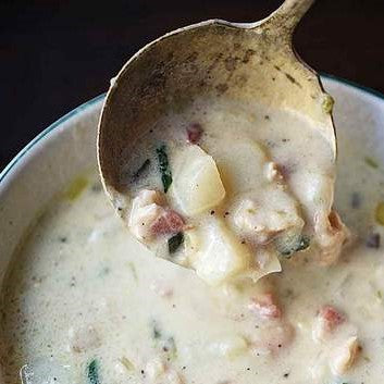 Mouth watering homemade seafood chowder. Best soup recipe. Best chowder recipe.